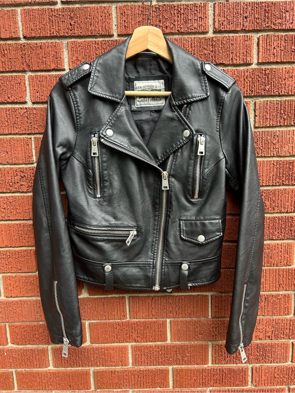 Levi’s Black Faux Leather Moto Biker Jacket Women’s XS